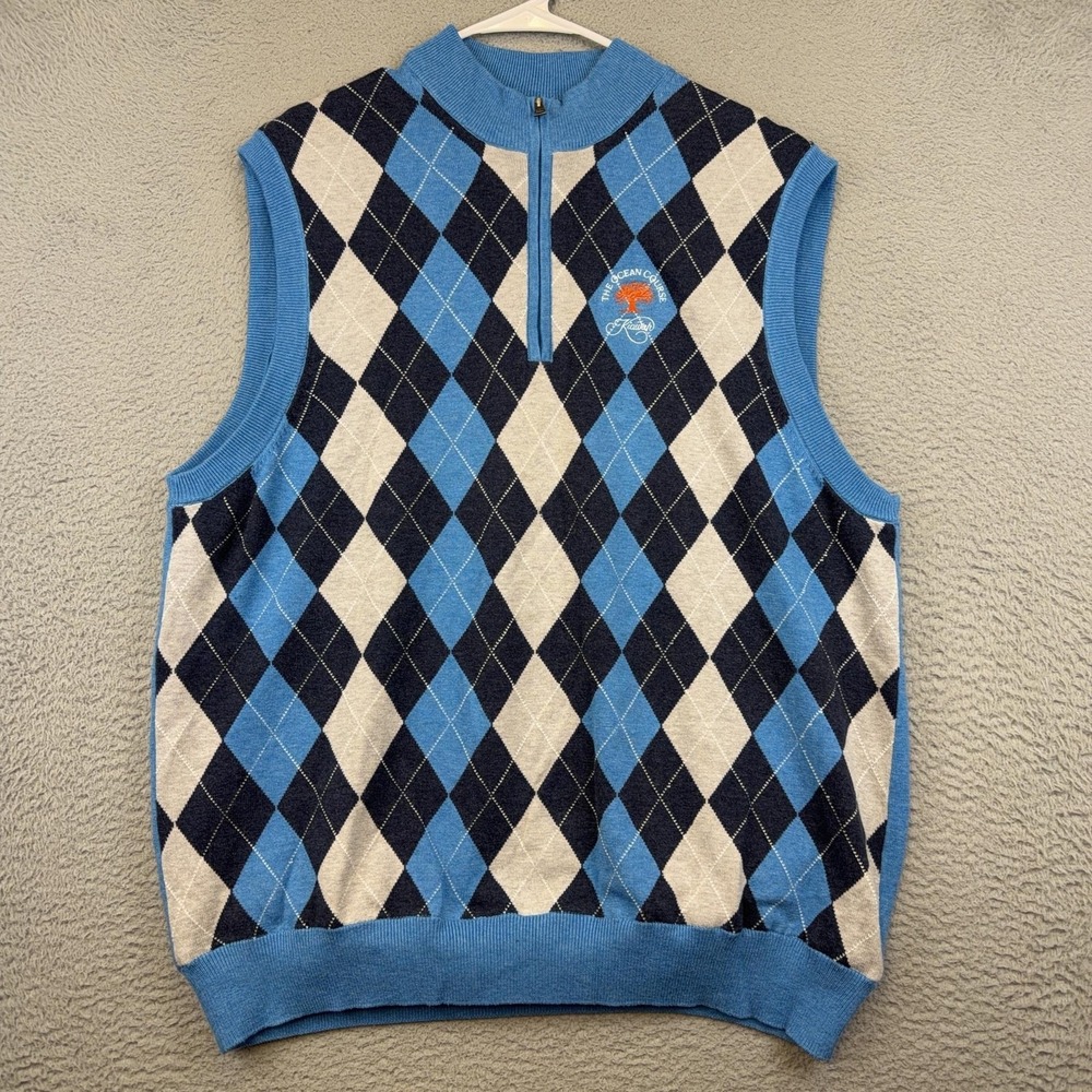 Greg Norman Sweater Vest Mens XL Argyle Quarter Zip Golf Ocean Course Kiawah - Picture 2 of 13